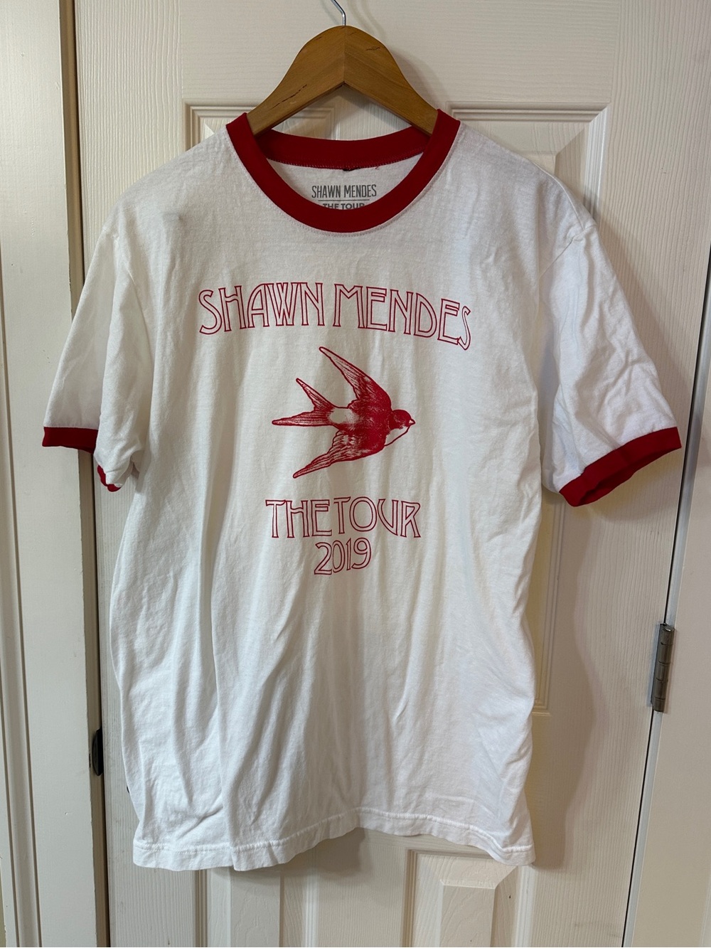 Shawn Mendes The Tour 2019 Mens Graphic T-Shirt White Red Ringer Neck Large